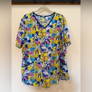 Scrubstar Women's Scrub Top - Blue and Yellow Disney Print